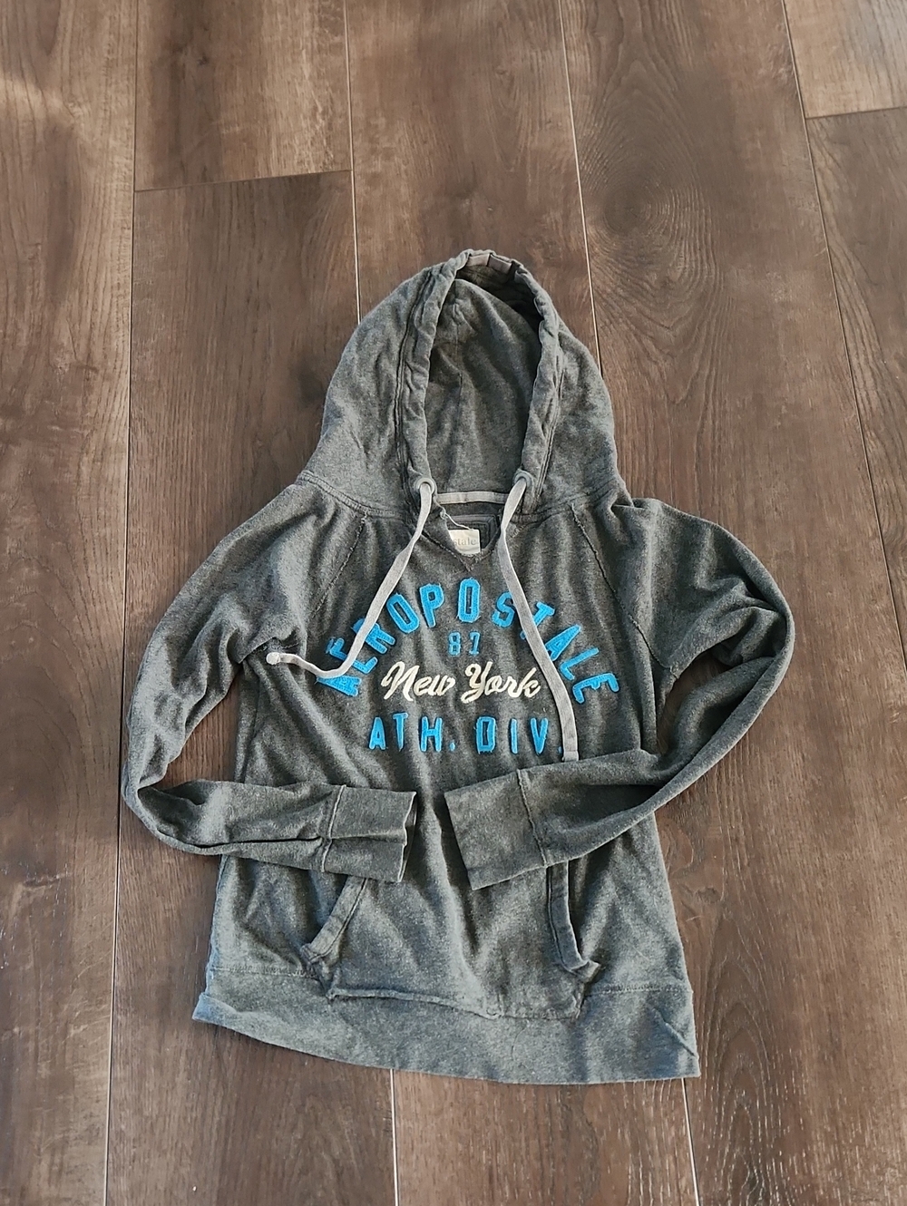 Aeropostale Gray Pullover Hoodie with Turquoise Logo